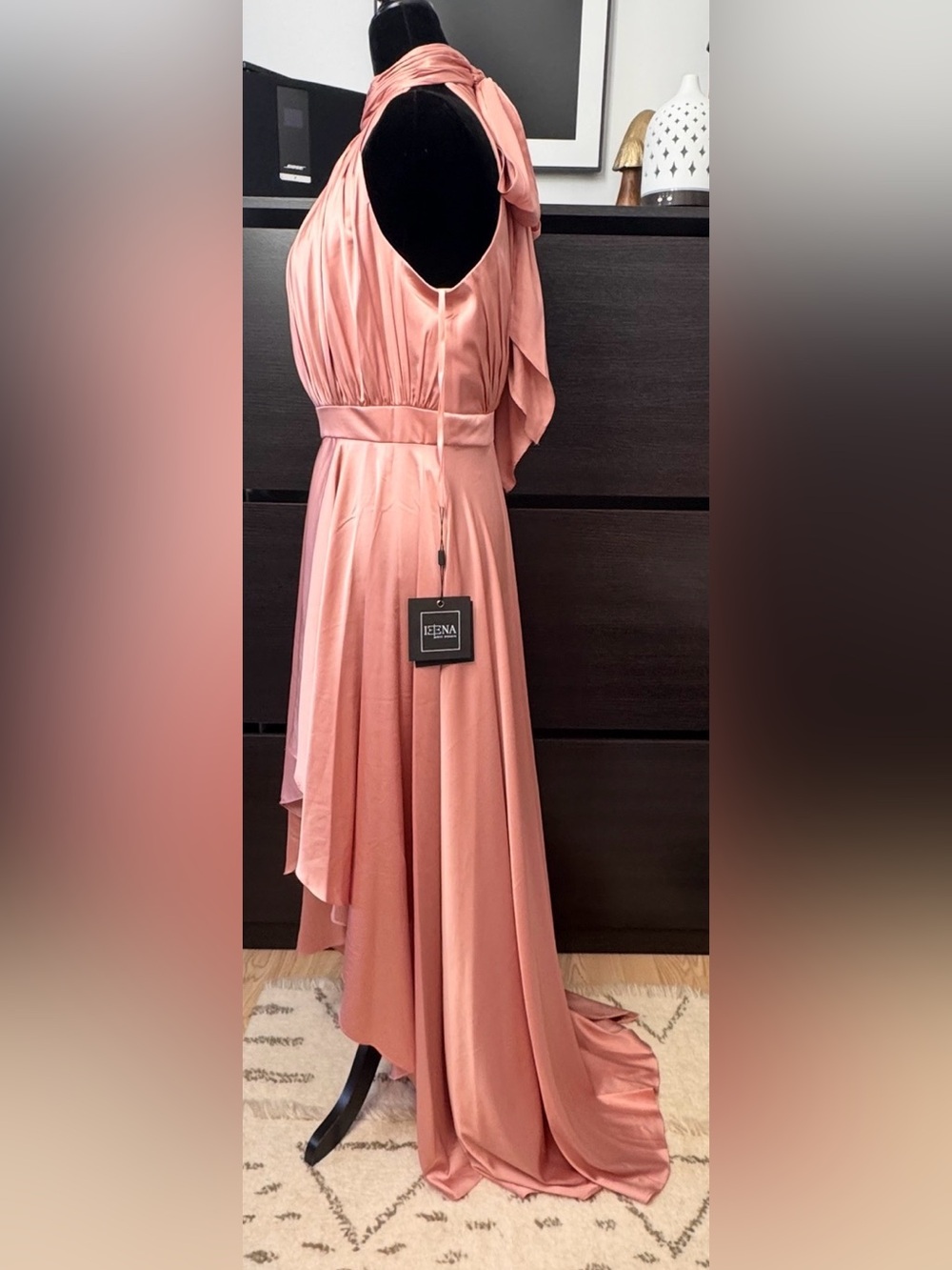 Mac Duggal Pink High Neck Satin High
Low Gown Dress - Picture 4 of 13